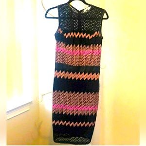 Karina Grimaldi knit Dress- Black, Pink with leather belt